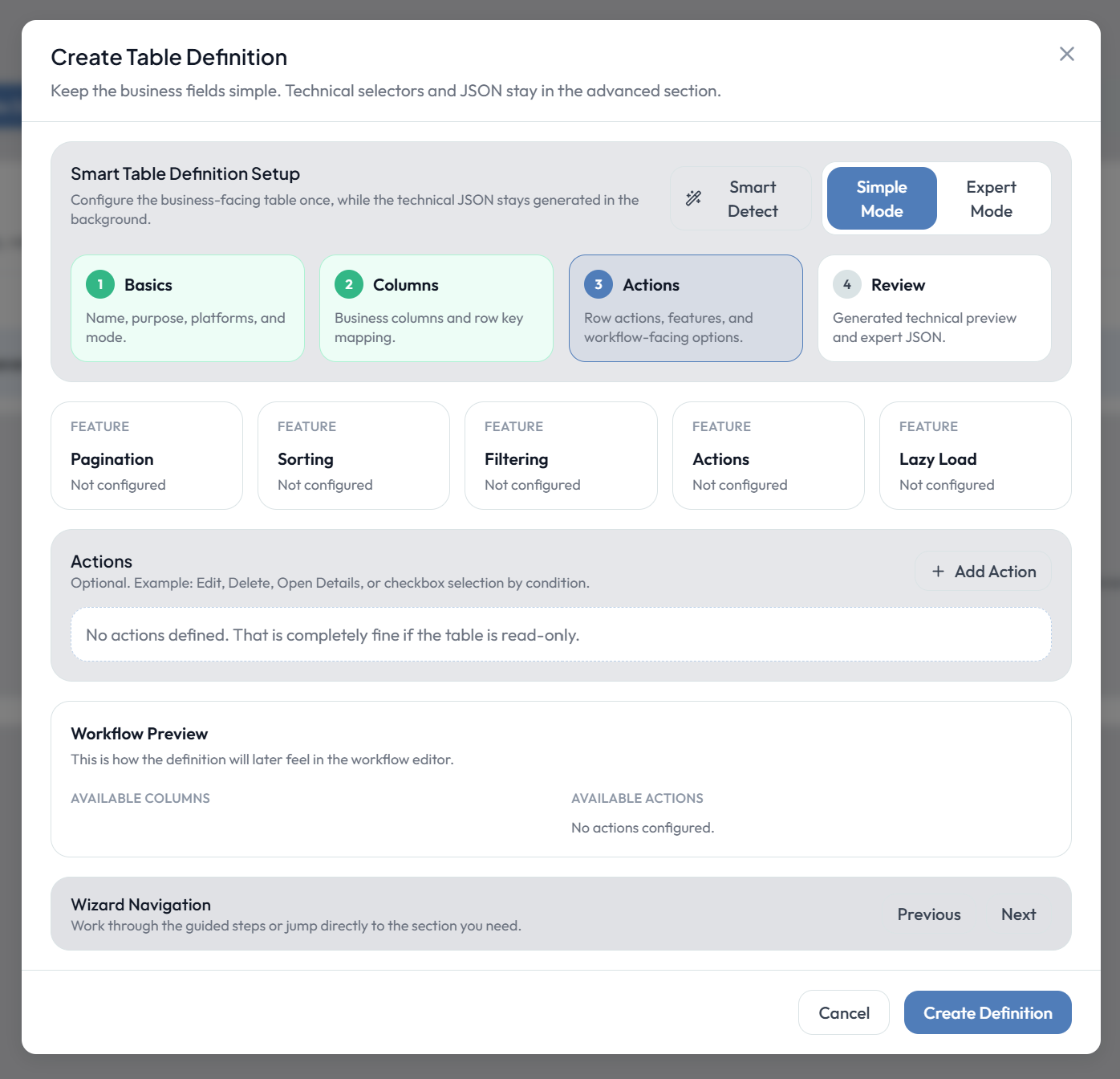 Wizard Step 3 — Actions