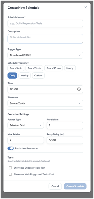 Create Schedule dialog