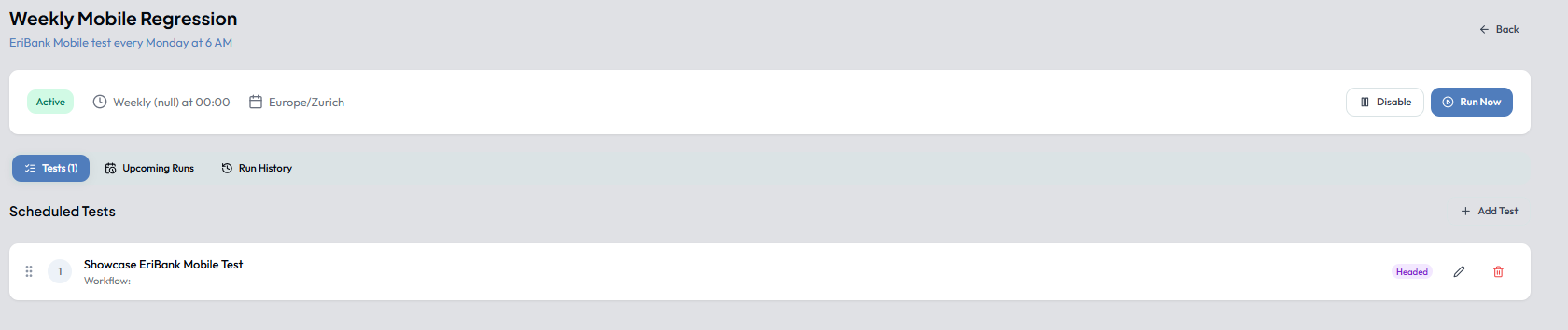 Schedule Tests Tab