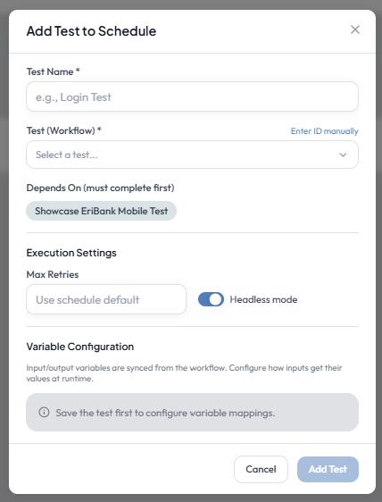 Add Test to Schedule
