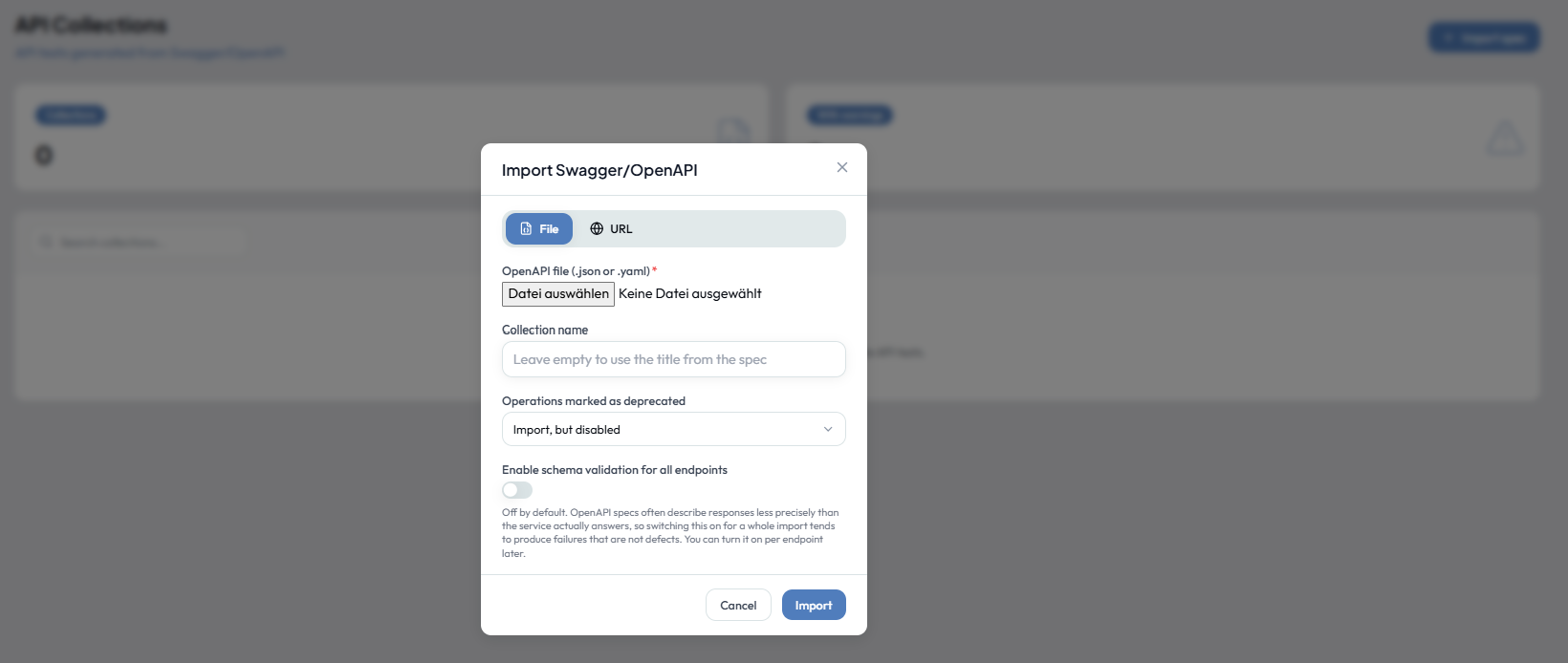 Import Swagger/OpenAPI Dialog
