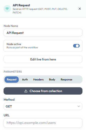 API Request Node Konfiguration