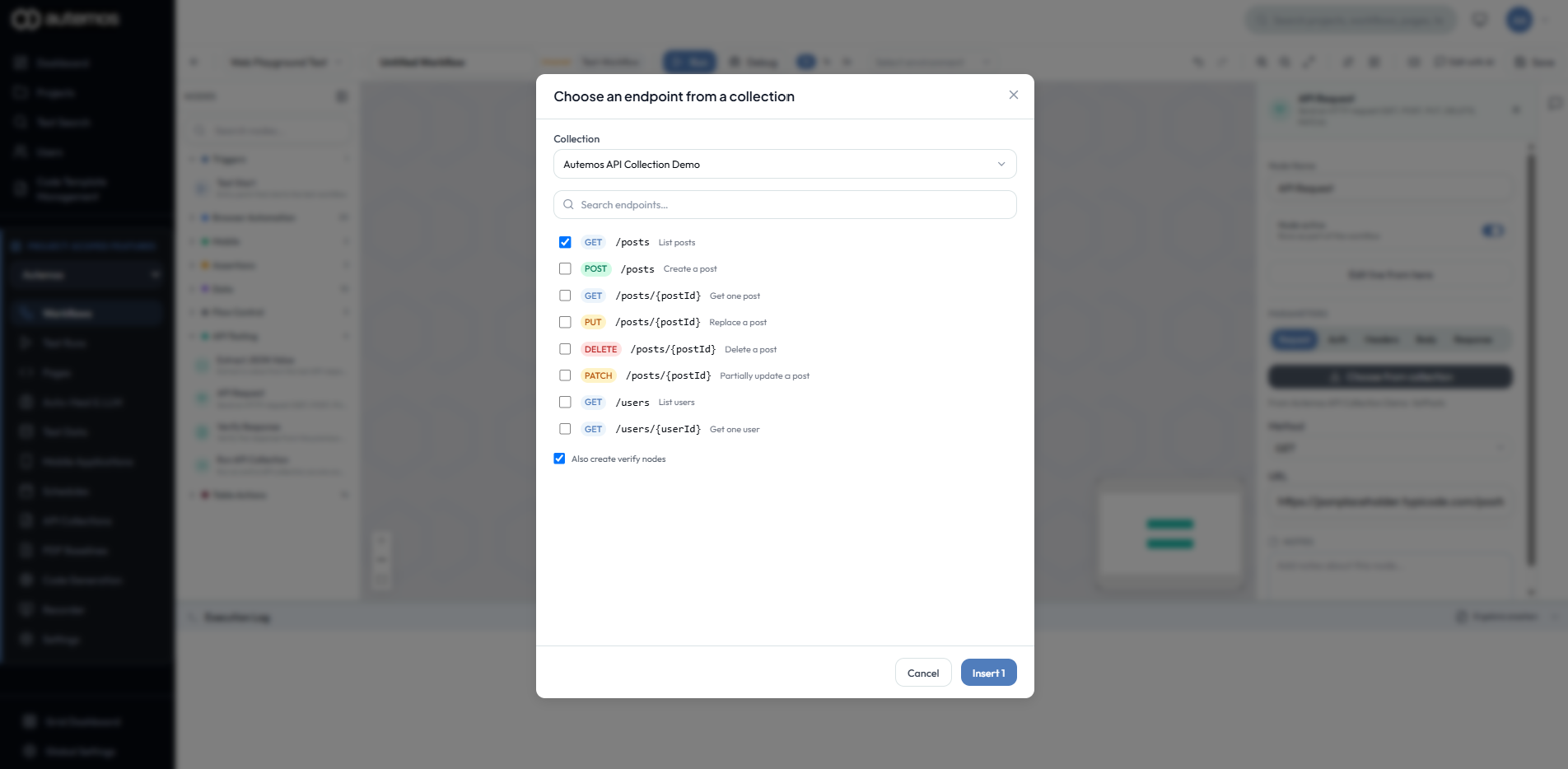 Endpoint-Auswahl aus einer API Collection