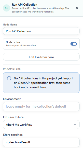 Run API Collection Node Konfiguration
