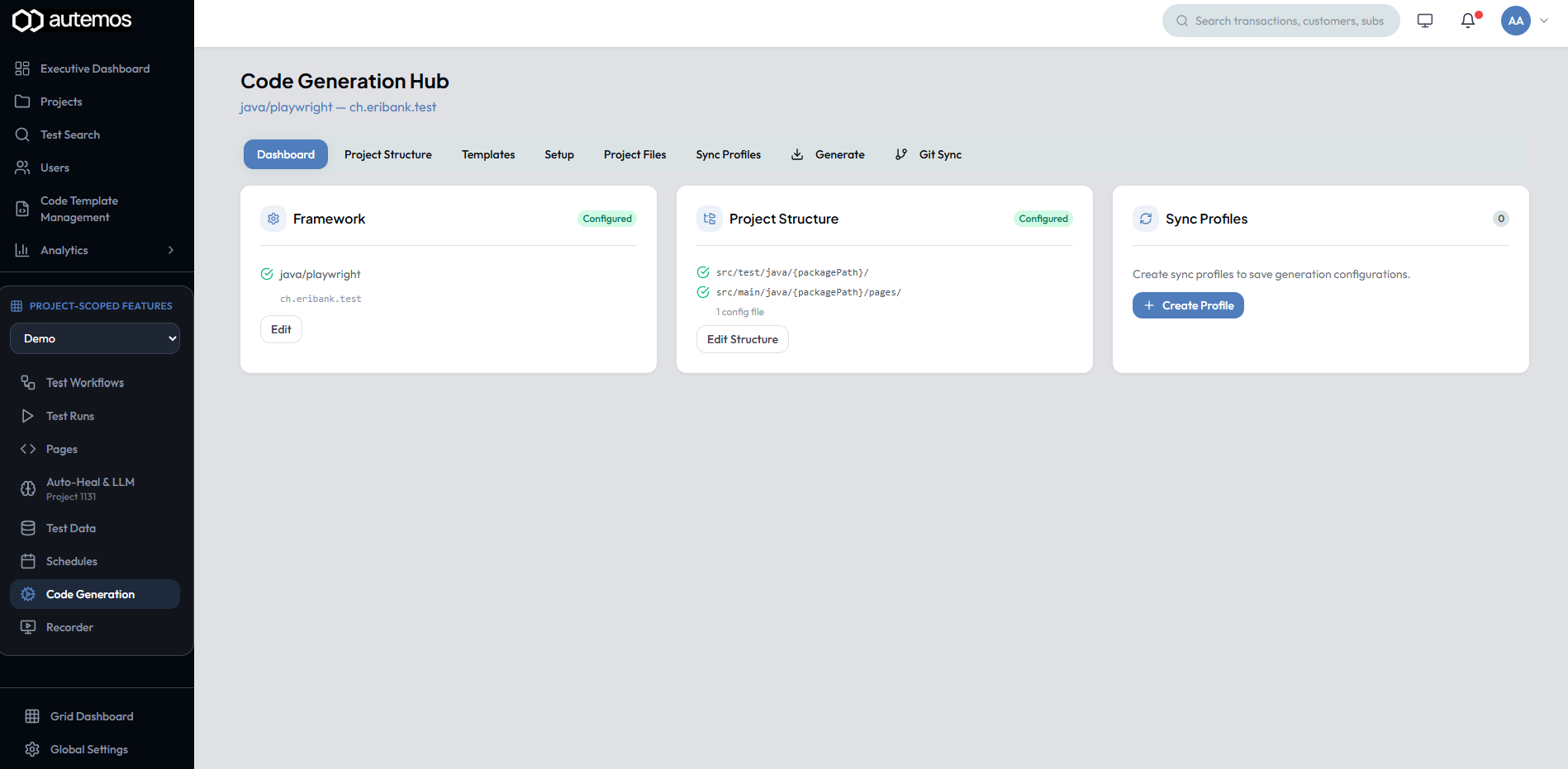 Code Generation Hub dashboard overview