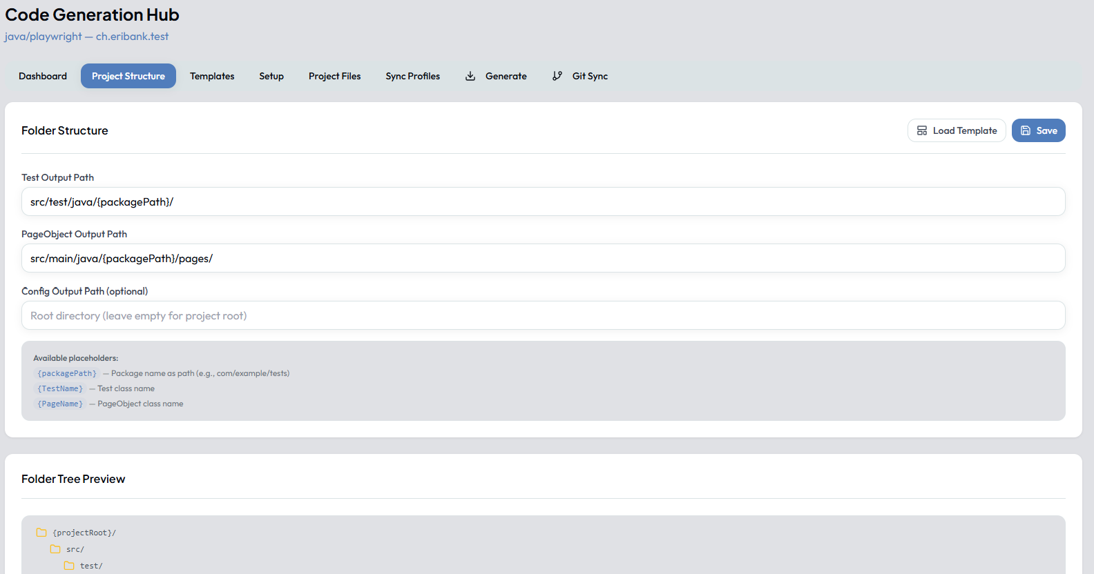 Project Structure — folder path configuration and folder tree preview