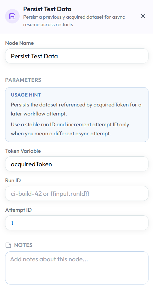 Persist Test Data configuration