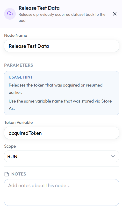 Release Test Data configuration