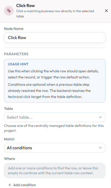 Click Row configuration