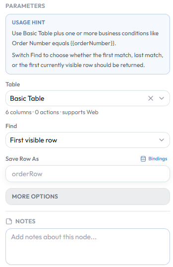 Find Row configuration
