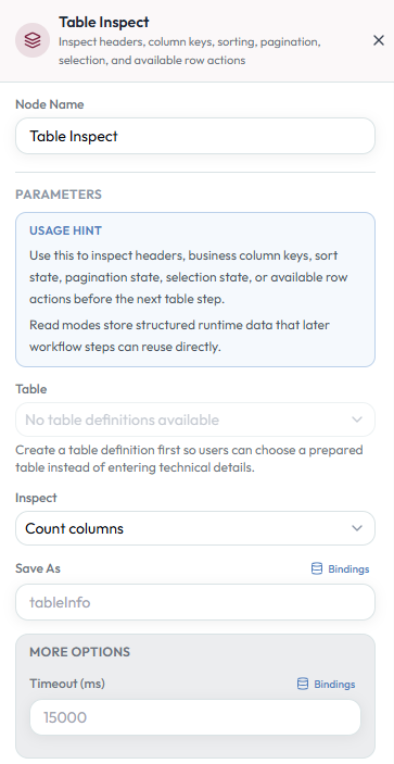 Table Inspect configuration