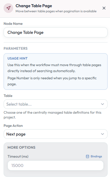 Change Table Page configuration