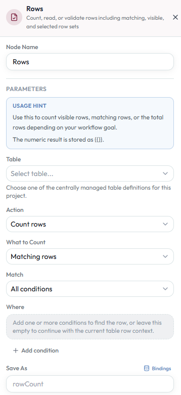 Rows configuration