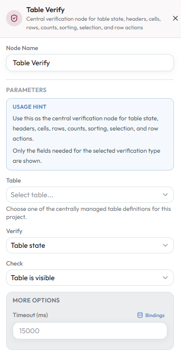 Table Verify configuration