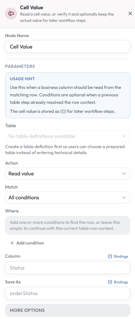 Cell Value configuration