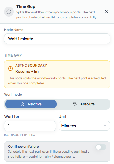 Time Gap configuration