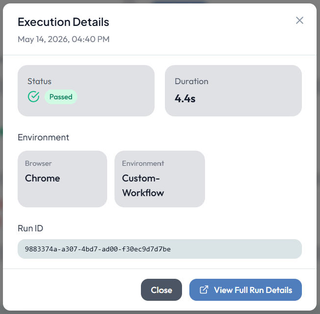 Test Execution Details Pop-Up