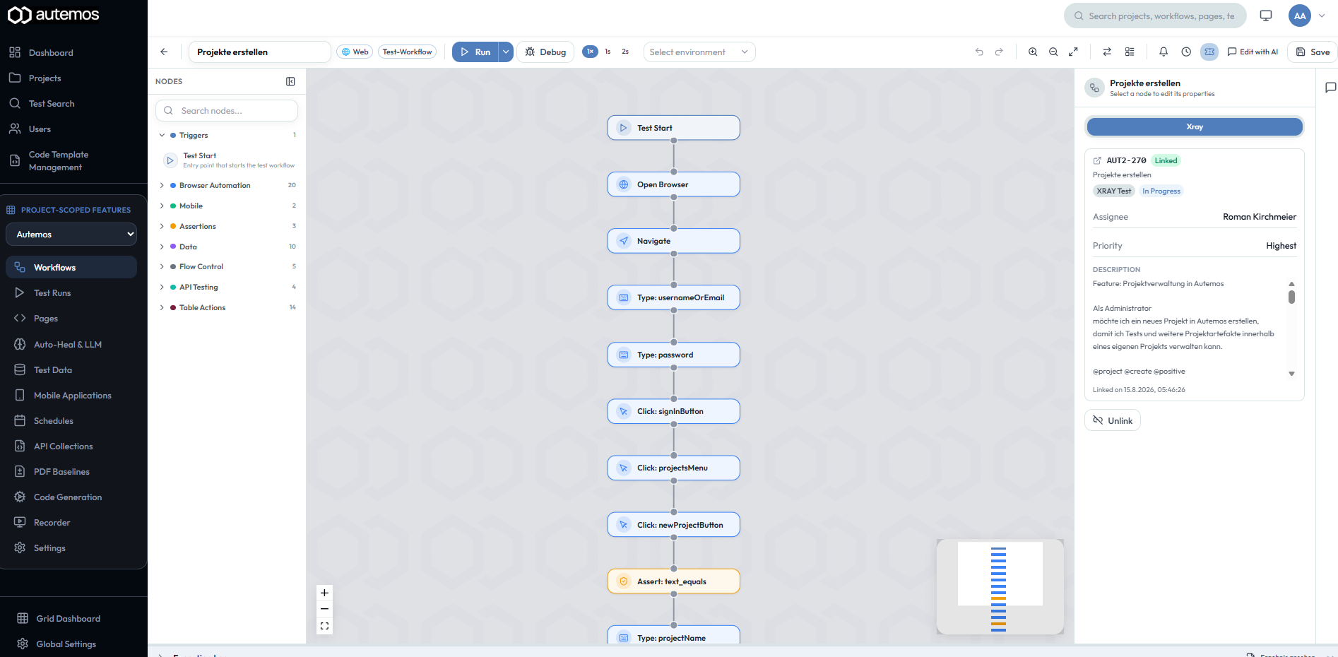 Verknüpfter Xray-Kontext im Workflow-Editor