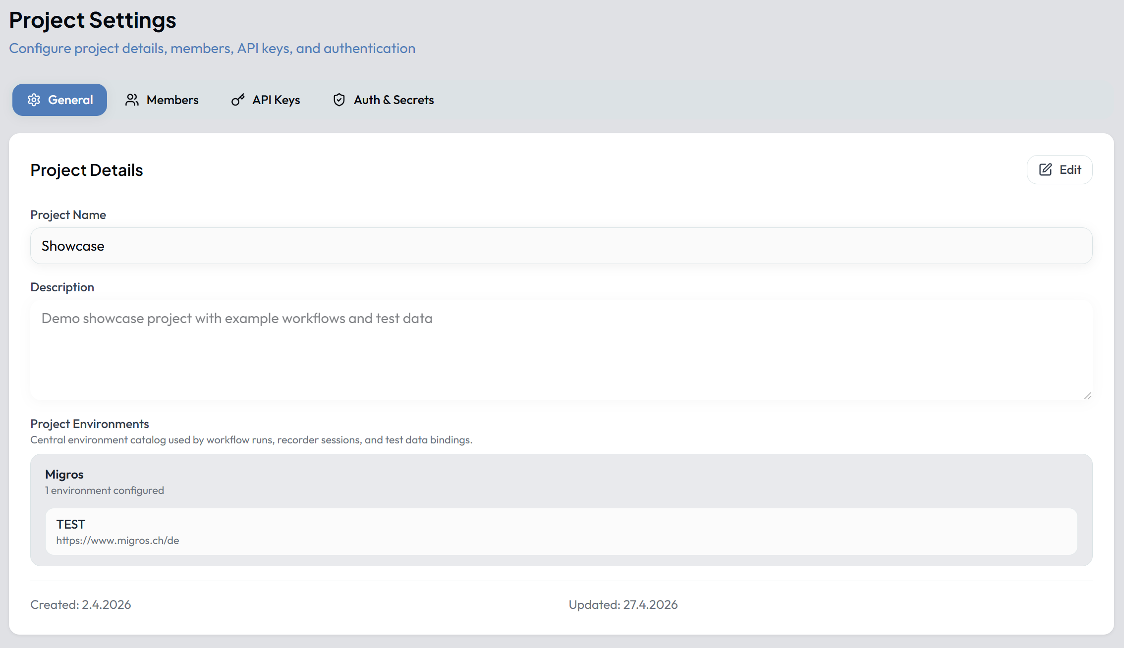 Project Settings overview