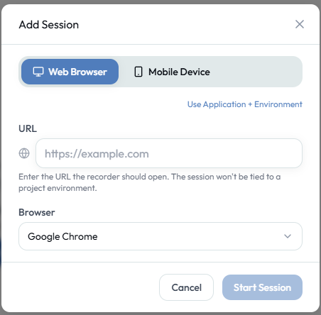 Add Session dialog — Direct URL