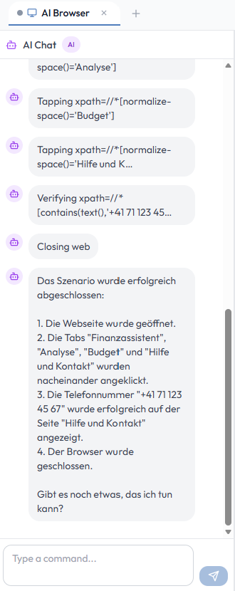 AI Chat execution summary