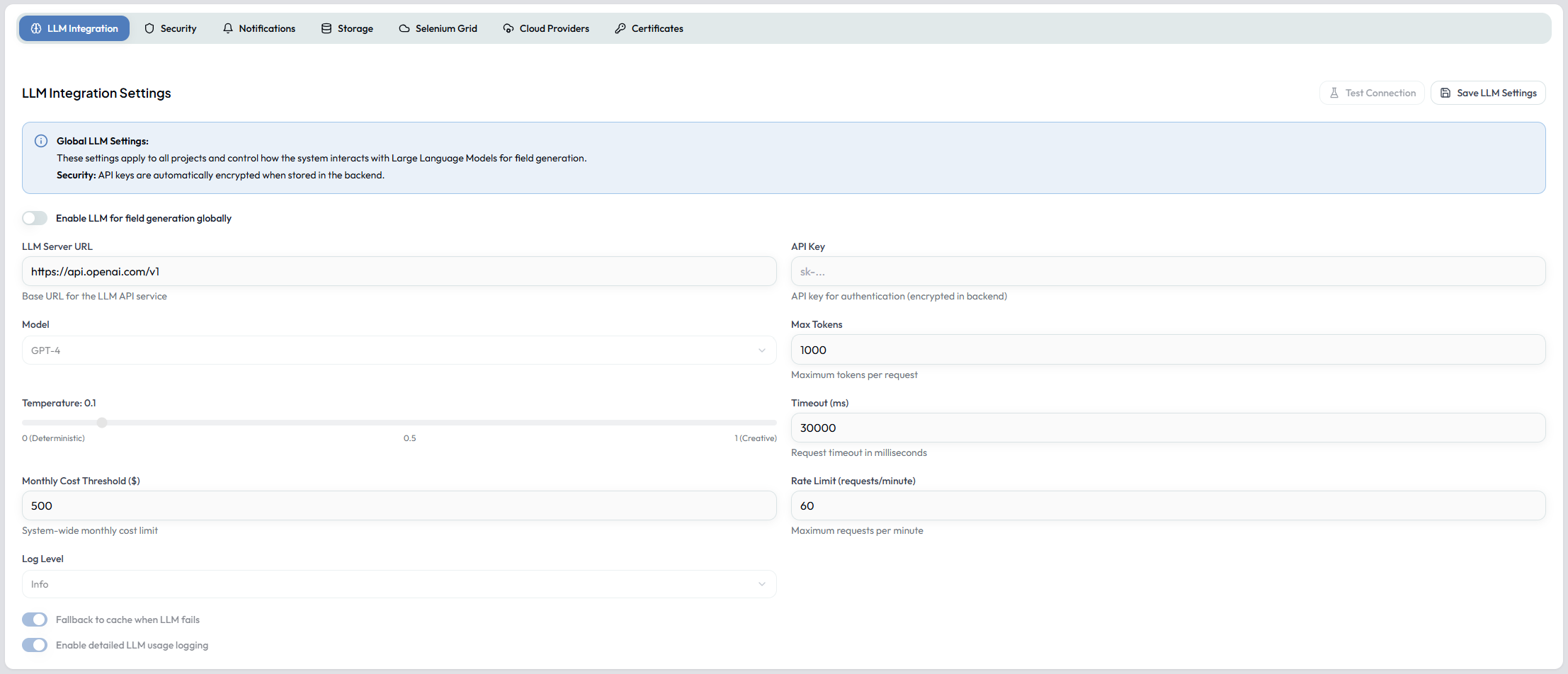 LLM Integration settings