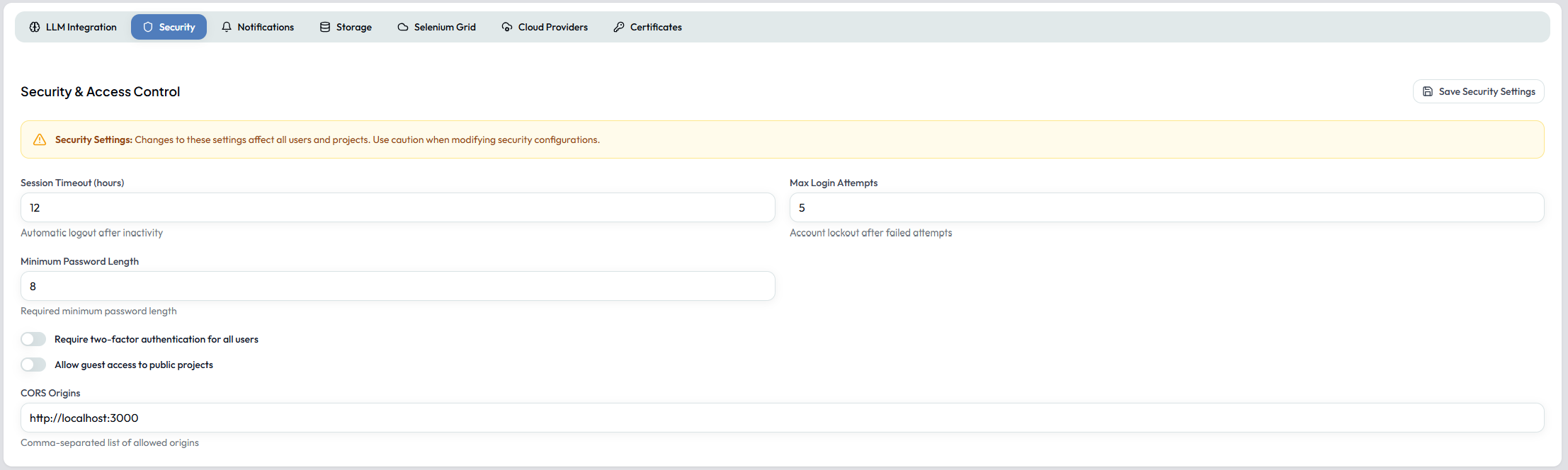 Security Settings
