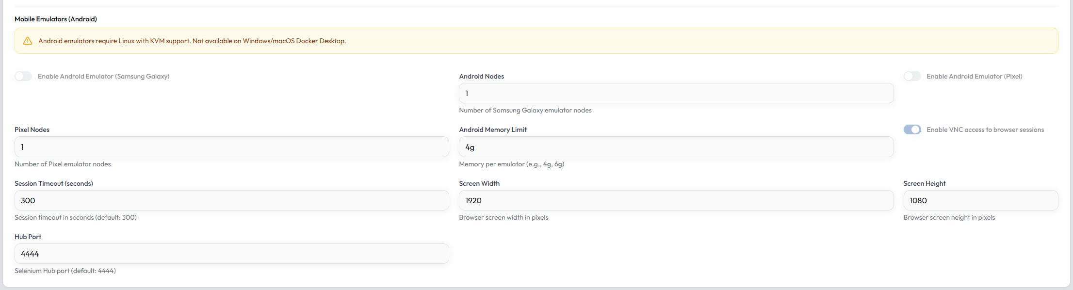 Mobile Emulator Configuration
