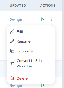 Aktionsmenü mit Convert to Sub-Workflow