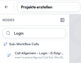 Node-Suche mit der Kategorie Sub-Workflow Calls
