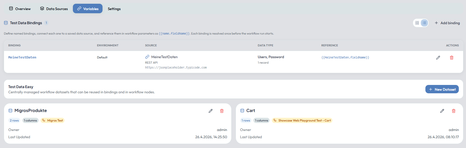 Test Data Bindings