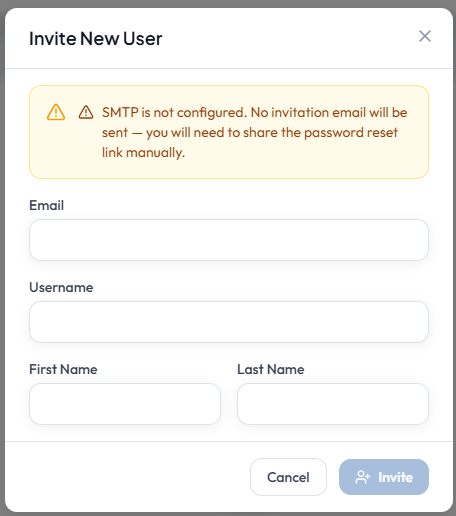 Invite User dialog