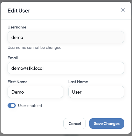 Edit User dialog