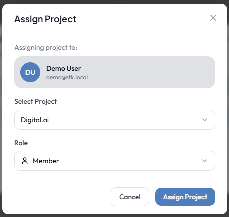Assign Project dialog